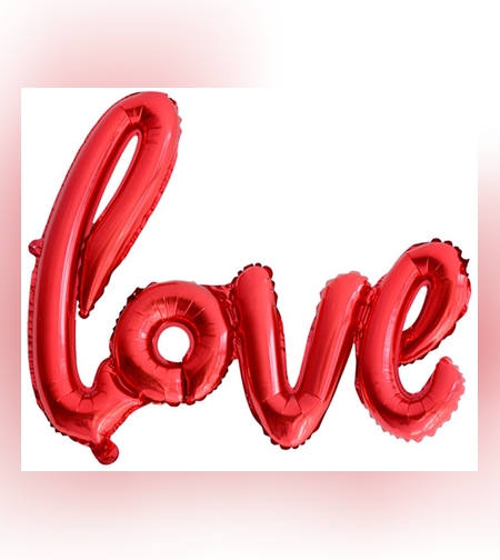 Set Baloane din Folie Metalizata, Model Love Scris de Mana, 102x65 cm, Baloane Ziua Indragostitilor, Ambalaj Individual, Pai inclus, Umflare cu Aer sau Heliu, Roșu