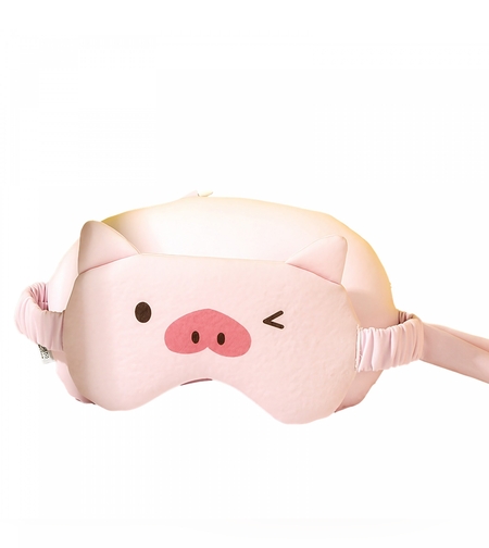 Masca de dormit, Flippy, 2 in 1, cu Tetiera, din Particule de Spuma si Bumbac, Model Porc, Roz