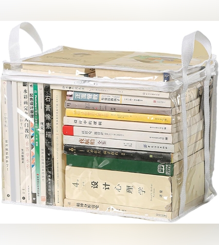 Cutie de Depozitare, Flippy, din PVC+Textil, Rezistenta la Apa, Geanta pentru Carti, 23x17x28 cm, Transparent-Alb