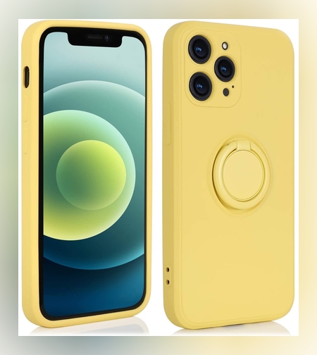 Husa protectie Flippy compatibila cu Huawei P30 Lite Liquid Silicone Ring cu suport rotativ Galben