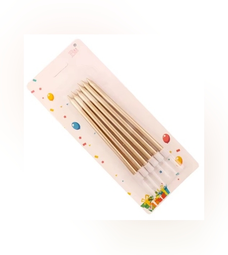 Set 6 Lumanari de Tort, Flippy, din Parafina, 11 x 0.4 cm, Lucioase, Sampanie