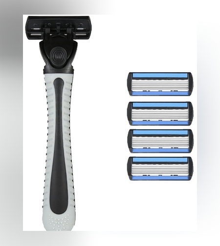 Aparat de Ras Manual, Flippy, din Otel Inoxidabil, Suport Lama + 4 Capete de Schimb Incluse, Cutie pentru Lame, Negru