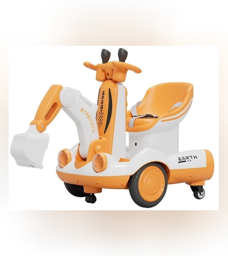 Excavator Electric, Flippy, pe 4 Roti Antiderapante, cu Telecomanda, Brat Controlat Electric, cu Telecomanda, +2 Ani, Galben