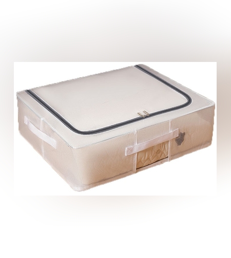 Cutie de Depozitare, Flippy, pentru Pantofi Haine, din Plasa PVC Impermeabila si Manere Laterale, Pliabila, Fermoar Bidirectional, 50 x 40 x 15 cm, Transparenta