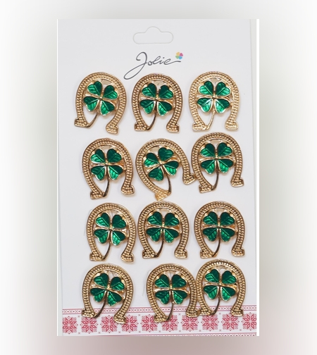 Set 12 Brose Martisor Primavara Potcoava cu Trifoi in Centru