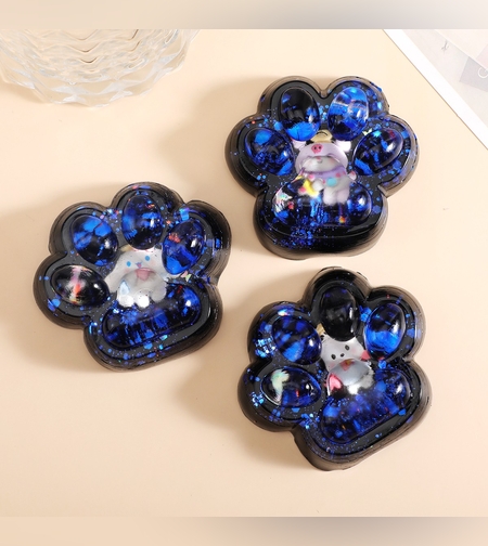 Jucarie Antistres Squishy, Flippy, cu Revenire Lenta, Model Cat Paw, Squeeze Pinch Family, 6.5 x 6 cm, din Tpr, 4-6 Ani, Model 2 Figurine, Negru cu Insertii