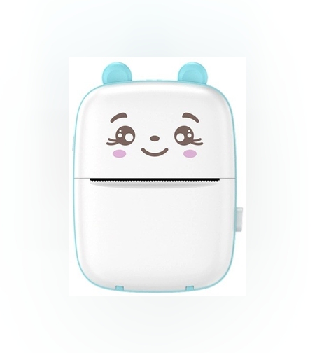 Mini Imprimanta Foto Portabila, Flippy, Incarcare USB, Bluetooth, Model Ursulet, 12 x 9 x 5 cm, Alb Albastru