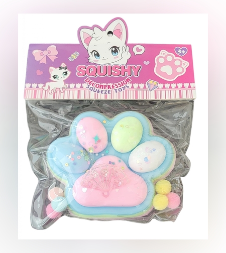 Jucarie Antistres Squishy, Flippy, cu Revenire Lenta, Model Labuta de Pisica, 200g, 12.5 x 10.5 cm Squeeze Pinch Family, Ambalaj Transparent, Model 4