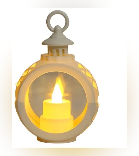 Decoratiune Craciun tip Felinare cu baterii, 13.5 x 9 cm,Lumanare cu lumina alb cald fara geam,baterii incluse,Alb