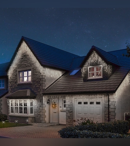 Instalatie Craciun, 215 m, Led-uri ,Franjuri, Alb rece, Flash, Alimentator, Interconectabila, Fir Transparent Cauciucat, 220v, Flippy