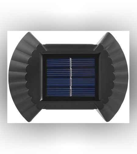 Set 4 Aplice solare LED Bidirectionale pentru perete Flippy, in forma de funda, 8 LED-uri, material ABS si PC, lumina puternica, IP65, 10 x 7.5 cm, baterie 1.2 V, 300 mAh, autonomie 8-10 ore, alb cald