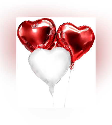 Set 3 Baloane din Folie Metalizata, Flippy, Model Inimi, Tema Ziua Indragostitilor, 45 cm, 2 Rosii, 1 Alb, Ambalaj Individual, Pai Inclus, Umflare cu Aer sau Heliu, Alb/Rosu