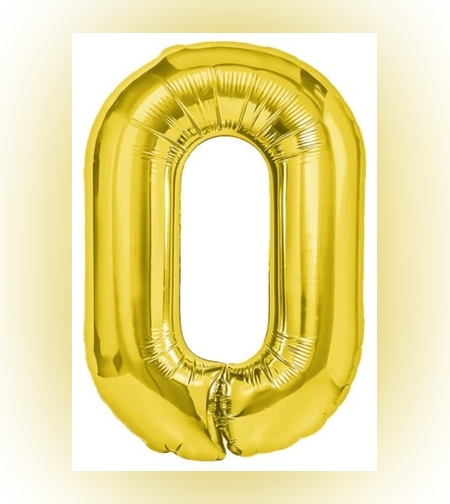 Balon din Folie Metalizata Flippy, Figurina Cifra, Tema Aniversare 80 cm, Ambalaj Individual, Pai inclus, Umflare cu Aer sau Heliu, Auriu, Cifra 0