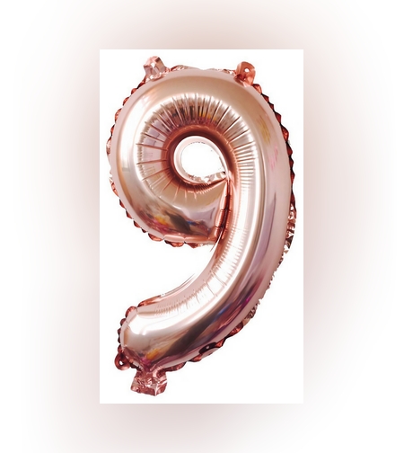 Balon din Folie Flippy, Cifra 9, 81 cm, Pentru Aer sau Heliu, Bulk, Roz Auriu