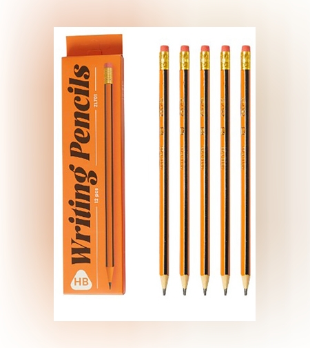 Set 12 Creioane Negre, Flippy, HB, pentru Scoala, cu Radiera, Model Portocaliu-Negru, 19 cm