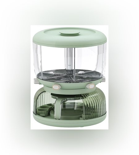 Dozator Etajat de Cereale Flippy, Rotativ 360, 6 Compartimente, Capacitate 10L, Cofraj Special pentru Oua, Vas pentru Scurgerea Cerealelor, 35x27.5 cm, Verde