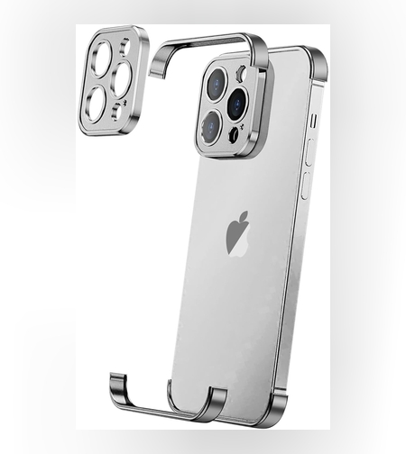 Husa Metalica Edgeless Compatibila cu iPhone 16, Flippy, Protectie pentru Colturi si Camera, Aliaj Aluminiu, Antisoc, Antizgariere, Argintiu Titan