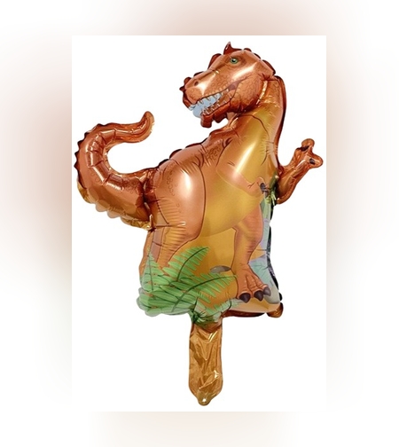 Balon din Folie Metalizata, Flippy, Mini Figurine Dinozauri, Model T-Rex, Tematica Aniversare, 48x34 cm, Ambalaj Individual, Pai Inclus, Umflare cu Aer sau Heliu, Multicolor