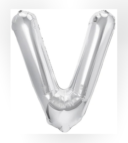 Balon Folie Metalizata Litera V, Flippy, 80 cm, Umflati cu Heliu sau Aer, Ambalaj Individual, Pai inclus, Argintiu