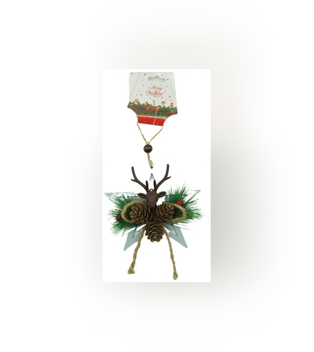 Ornament de brad stea cu cerb, Flippy, multicolor, lemn, 15 cm