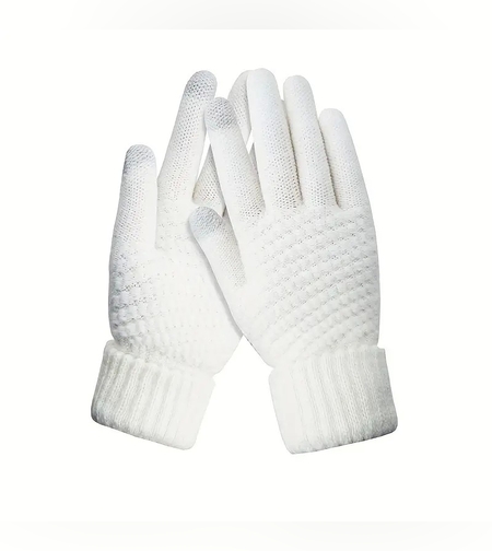 Manusi de Dama, Flippy, Functie Touchscreen (ecran tactil), Material Acril Tricotat, Manseta Elastica, Interior Catifelat, Marime Universala, Alb