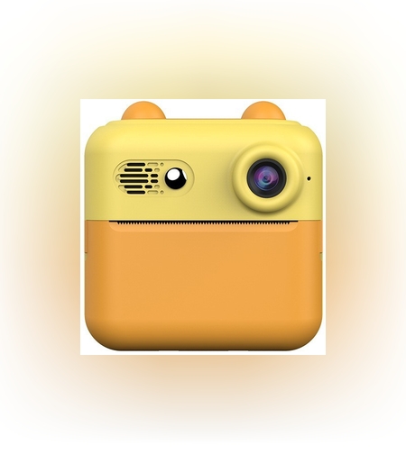 Camera Instantanee pentru Copii, Flippy, cu Functie de Printare, Cablu USB-C, Bluetooth, compatibil iOS/Android, Imprimare APP, Model Urechi, Snur Subtire Inclus, Portocaliu