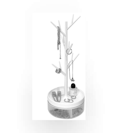 Cutie de Bijuterii, Flippy, Rotativa, cu Suport Tip Ramura, 36.5 x 14 cm, din ABS+PP, Alb