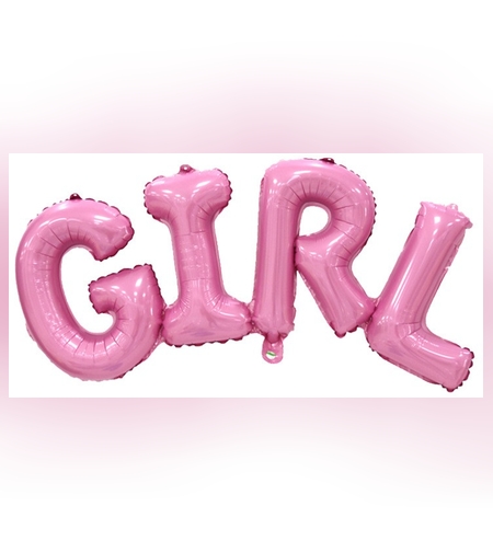 Set Baloane din Folie Metalizată, Flippy, Model Scris Girl, 43x106.5 cm, Tematica Baby Shower, Baloane Party, Ambalaj Individual, Pai Inclus, Umflare cu Aer sau Heliu, Roz