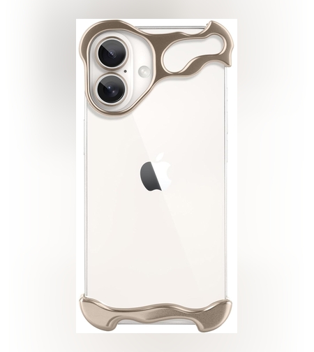 Husa Metalica Compatibila cu iPhone 16 Plus, Flippy, Protectie pentru Colturile Telefonului si Camera, Aliaj, Antisoc, Antizgariere, Auriu