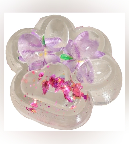 Jucarie Antistres Squishy, Flippy, Labuta de Pisica Pufoasa, cu Revenire Lenta, 7 x 6.5 cm, Model Flori 2, Transparent