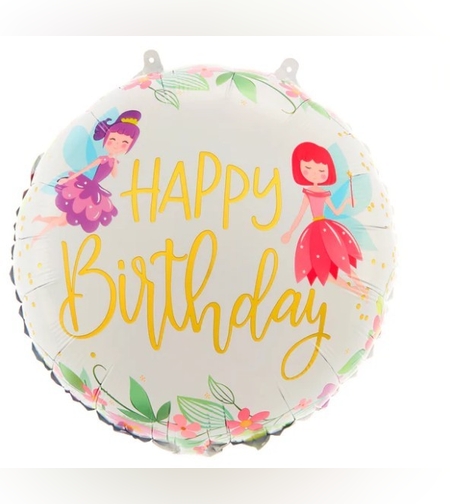 Balon din Folie Metalizata, Flippy, Figurina Cerc, Model Happy Birthday cu Zane, Tematica Aniversare, 45 cm, Ambalaj Individual, Pai Inclus, Umflare cu Aer sau Heliu, Multicolor