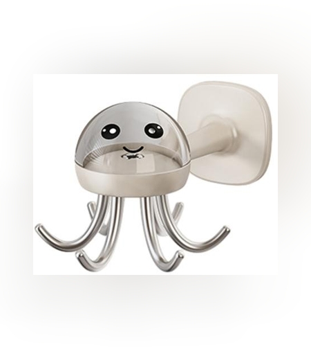 Suport Cuier pentru Perete, Flippy, Model Caracatita, Adeziv, 10 x 8.5 cm, 6 Brate, Crem