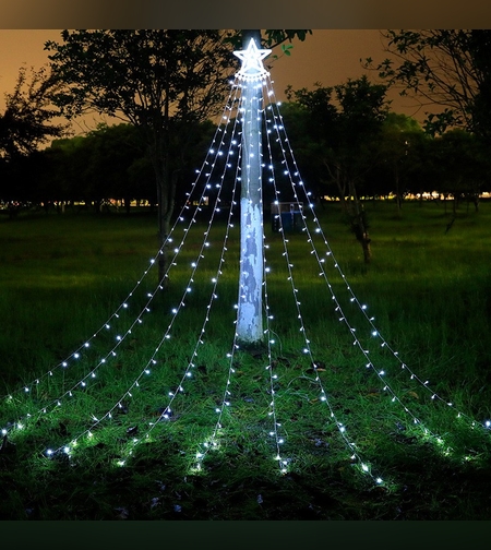 Instalatie Luminoasa Tip Perdea pentru Pomul de Craciun, cu Stea Luminoasa, 350 LED-uri, conectare la retea, pentru interior/exterior, lumina calda, Tree Dazzler