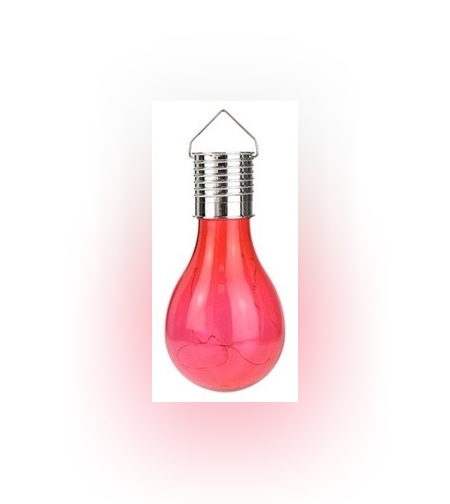 Lampa Solara LED Decorativa sub forma de Bulb, pentru exterior, suspendata, IP65, Ultron Rosu, Flippy