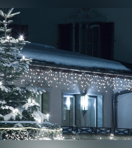 Sectiune Instalatie de Craciun, Flippy®, Tip Turturi, 5 m, 143 LED-uri, cu Flash, Fir Alb, Lumina Alb Rece, IP44, Interconectabila