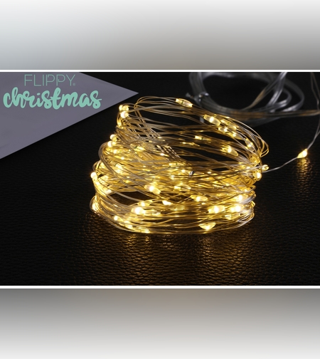 Instalatie Craciun, 10 metri, 100 LED-uri, alb cald, telecomanda 8 functii, USB, fir cupru, liniar, interior/exterior, Flippy