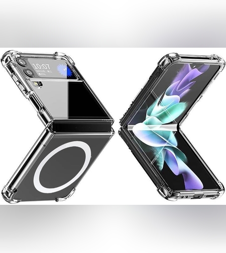 Husa de protectie Flippy compatibila cu Samsung Z Flip 5, MagSafe Blister, gaura mare camera, transparenta