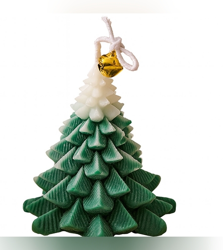 Lumanare Parfumata de Craciun, Flippy, Model Brad de Craciun, din Ceara de Soia, Cadou Creativ Handmade de Craciun, 8 x 7 x 7 cm, Verde