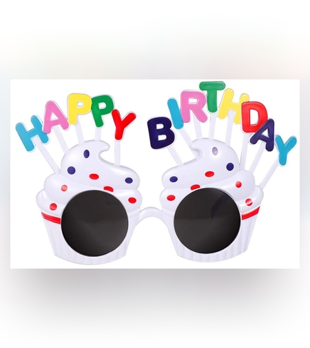 Ochelari Happy Birthday, Flippy, Tematica Aniversare, Protectie Soare, din Plastic, Model Prajiturele, 18.5x11.5 cm, Alb