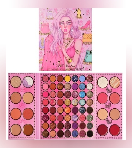 Paleta de farduri Kevin&Coco, 72 de culori, stil pliabil, conturing, iluminator, blush incluse, dreptunghiulara, 22 x 24.5 cm, 490 g, multicolor