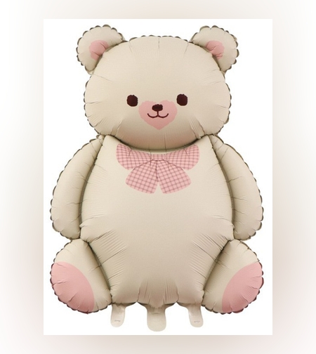 Balon din Folie Metalizata, Flippy, Figurina Animata, Model Ursulet, 89 x 65 cm, Ambalaj Individual, Pai Inclus, Umflare cu Aer sau Heliu, Bej Sampanie