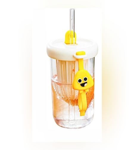 Pahar din silicon, cu capac si pai, pentru copii, Flippy, anti-cadere, compartiment pentru fructe/ceai/gheata, rezistent la temperaturi inalte, 500ml, Alb, 14.5x8.8x20 cm