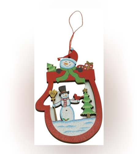 Ornament de brad oameni de zapada, Flippy, multicolor, lemn, 10 cm