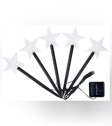 Set 5 Lampi solare LED de exterior Tip Stea pentru gradina Flippy, 35.5 cm, Alb Cald