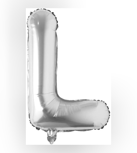 Balon Folie Metalizata Litera L, Flippy, 80 cm, Umflati cu Heliu sau Aer, Ambalaj Individual, Pai inclus, Argintiu