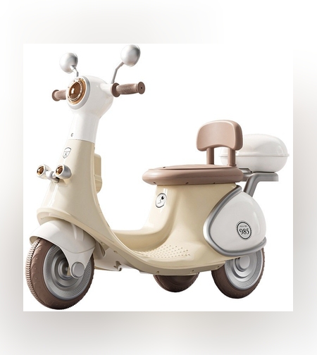 Motocicletă Electrică cu 3 Roti, Flippy, Acumulator Încarcare, Anti-Rasturnare, Lumini, Sunete, Baterie 6V 7Ah, Telecomanda, 95x67x36cm, Bej