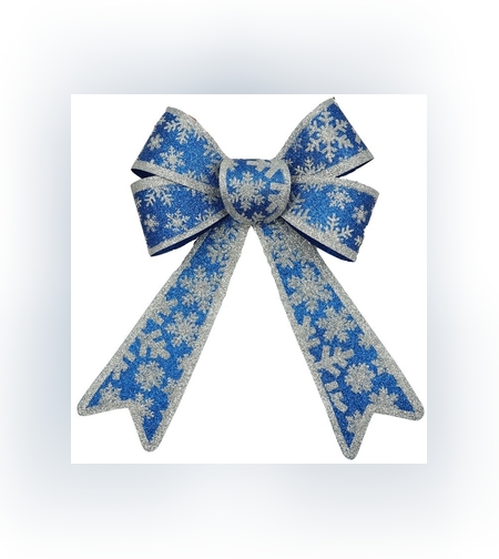 Funda pentru brad, Albastra, model de nea, cu margini argintii, 15 x 23 cm, PVC, Flippy