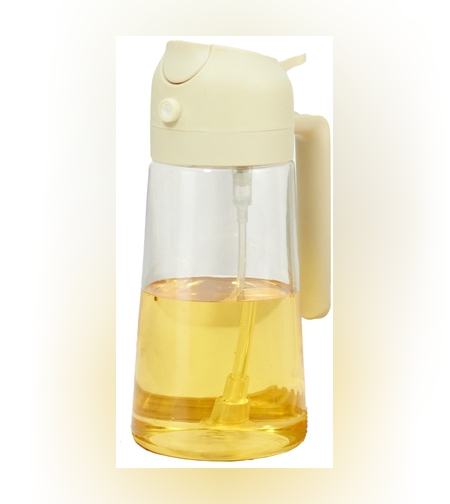 Recipient Ulei 2 in 1, Flippy, Functie Spray & Turnare, din Sticla, Fara Scurgere, 18.5 x 7.7 cm, 470 ml, Alb