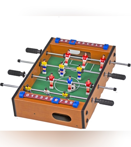 Mini Masa de Fotbal cu Teren si 12 Jucatori Flippy, 4 Manere, cu Tablou pentru Scor, din Metal, Lemn si ABS, 34.5 x 23 x 7 cm, pentru copii/adulti