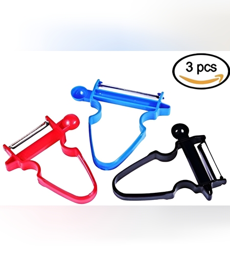 Set 3 Accesorii de Decojire, Razuire si Feliere, Flippy, pentru Legume si Fructe, Negru-Rosu-Albastru